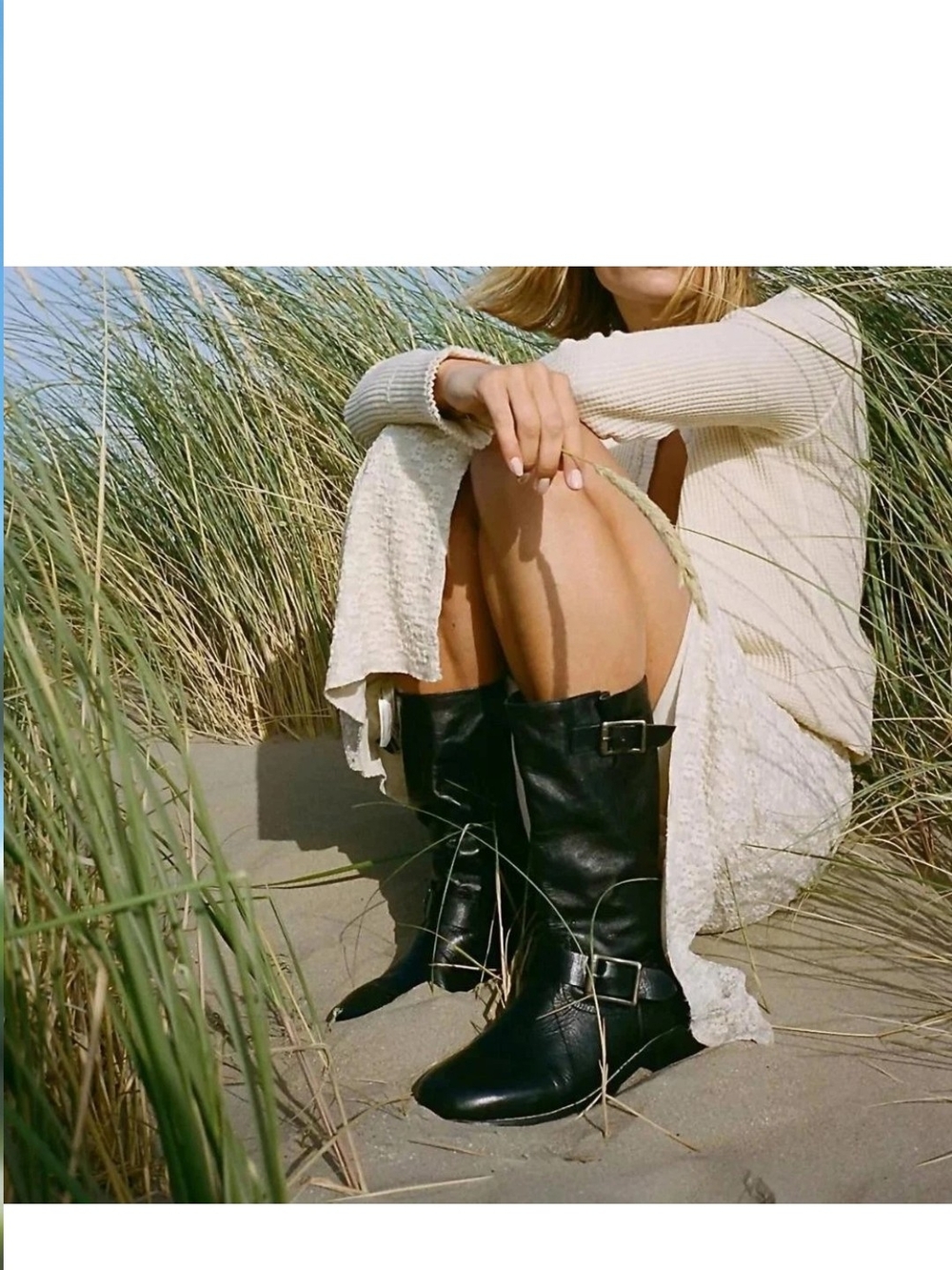 Free People Black Leather Mid-Calf Buckle Heeled Boots